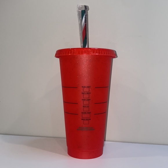 Starbucks 2023 Christmas Holiday Reusable 24oz Red Glitter Cold Cup With Straw - Picture 6 of 6